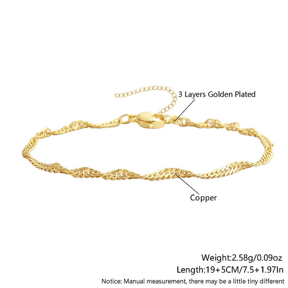Wholesale Jewelry Geometric Copper Water Wave Chain Electroplated Necklace