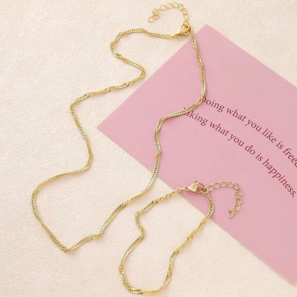 Wholesale Jewelry Geometric Copper Water Wave Chain Electroplated Necklace