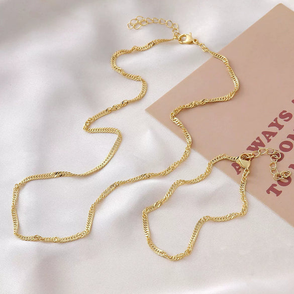 Wholesale Jewelry Geometric Copper Water Wave Chain Electroplated Necklace