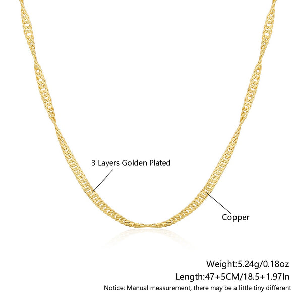 Wholesale Jewelry Geometric Copper Water Wave Chain Electroplated Necklace
