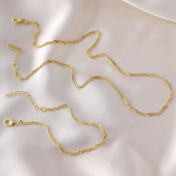 Wholesale Jewelry Geometric Copper Water Wave Chain Electroplated Necklace