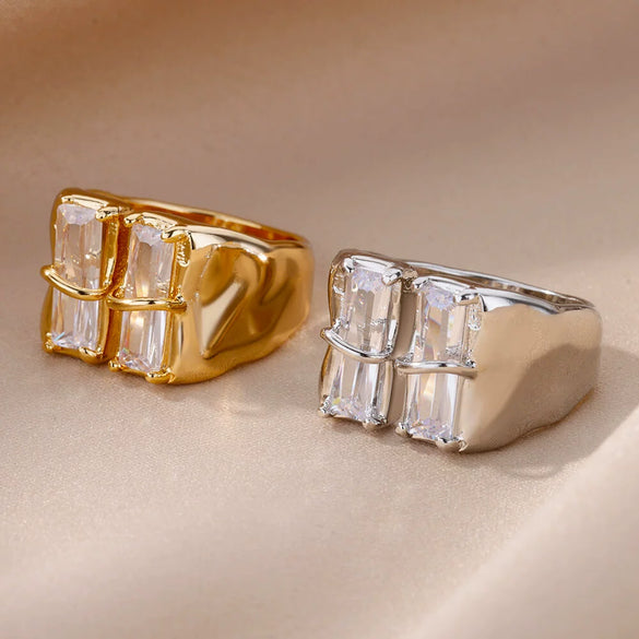 Wholesale Jewelry Geometric Copper Zirconium Inlaid Flower Ring Electroplating Style