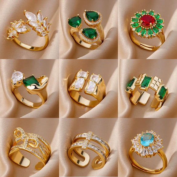 Wholesale Jewelry Geometric Copper Zirconium Inlaid Flower Ring Electroplating Style