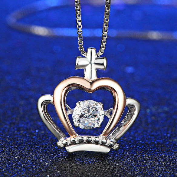 Wholesale Jewelry Geometric Cross Crown Zircon Pendant Necklace S925 Sterling Silver Electroplated