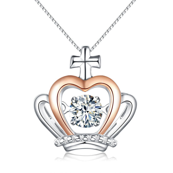 Wholesale Jewelry Geometric Cross Crown Zircon Pendant Necklace S925 Sterling Silver Electroplated