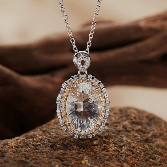 Wholesale Jewelry Geometric Crystal 925 Sterling Silver Pendant Collarbone Necklace Set With Gemstones