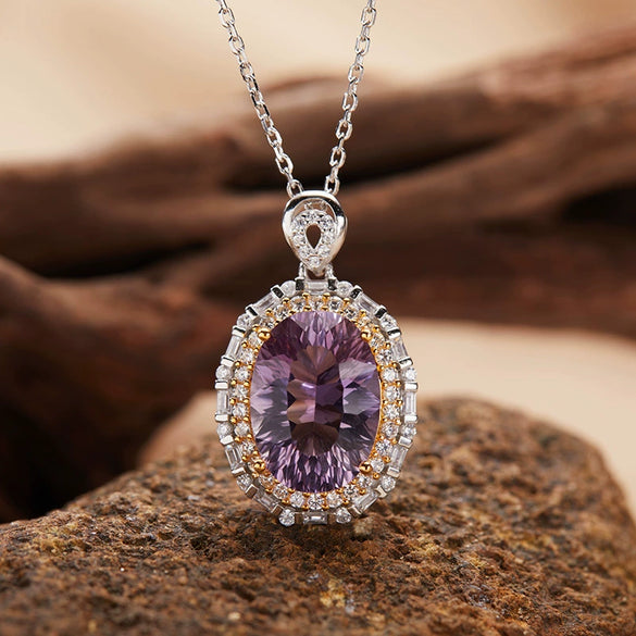 Wholesale Jewelry Geometric Crystal 925 Sterling Silver Pendant Collarbone Necklace Set With Gemstones