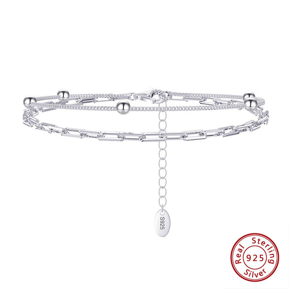 Wholesale Jewelry Geometric Double Layer Heart Shaped 925 Silver Bracelet With Electroplating