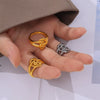 Wholesale Jewelry Geometric Doublelayer Line Hollow Interlocking 316L Stainless Steel Goldplated Ring