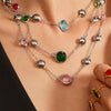 Wholesale Jewelry Geometric Faceted Glass 316L Stainless Steel Electroplated Necklace For Women