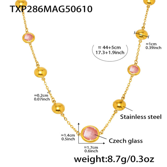Wholesale Jewelry Geometric Faceted Glass 316L Stainless Steel Electroplated Necklace For Women