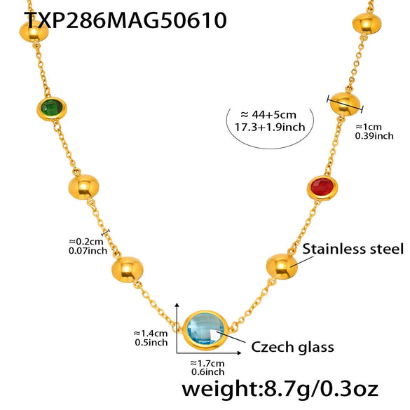 Wholesale Jewelry Geometric Faceted Glass 316L Stainless Steel Electroplated Necklace For Women