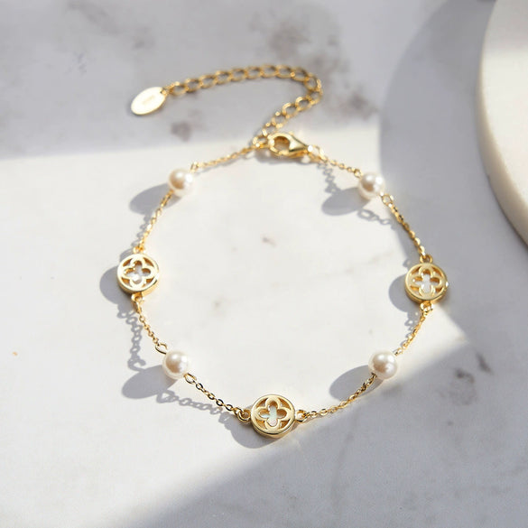Wholesale Jewelry Geometric Fourleaf Clover Design Silver Bracelet S925 Sterling Silver Chain Electroplating For Women