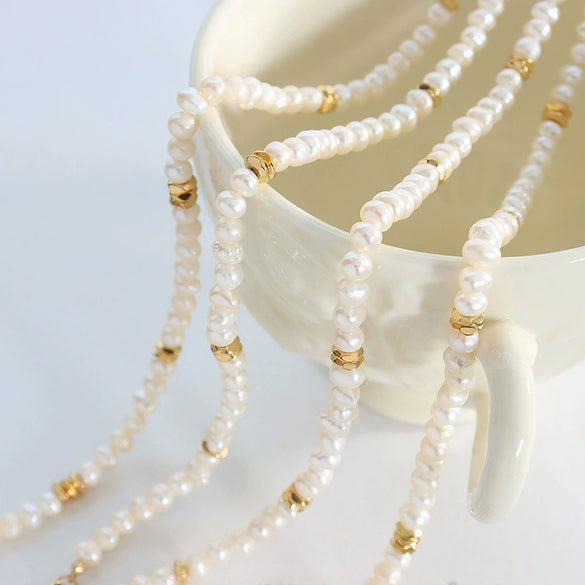 Wholesale Jewelry Geometric Freshwater Pearl 316L Stainless Steel Electroplated Necklace For Women
