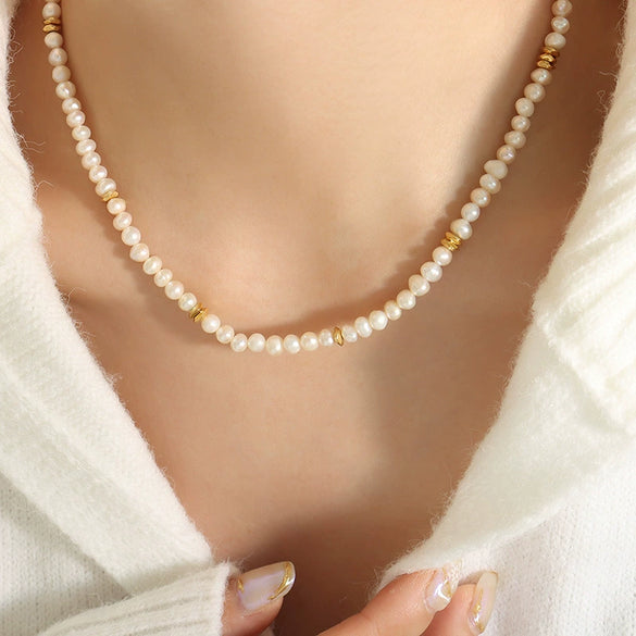 Wholesale Jewelry Geometric Freshwater Pearl 316L Stainless Steel Electroplated Necklace For Women
