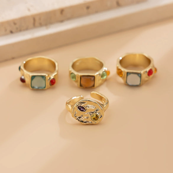 Wholesale Jewelry Geometric Gemstone Inlaid Alloy Ring With Electroplating Treatment For Women