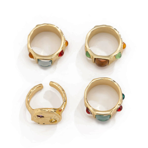 Wholesale Jewelry Geometric Gemstone Inlaid Alloy Ring With Electroplating Treatment For Women
