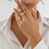 Wholesale Jewelry Geometric Gemstone Inlaid Alloy Ring With Electroplating Treatment For Women