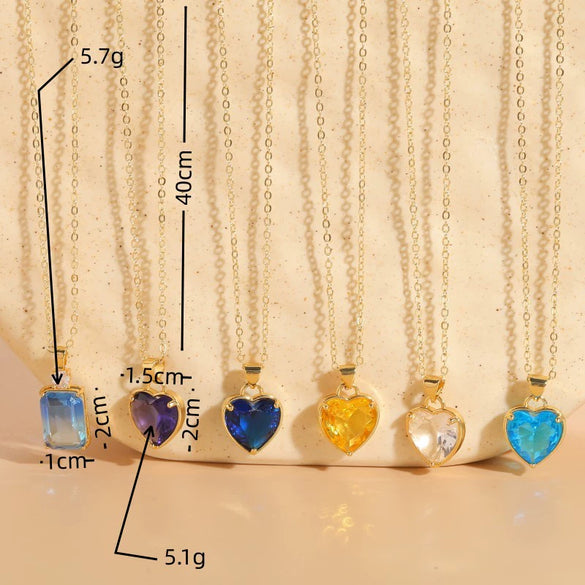 Wholesale Jewelry Geometric Glass Love Pendant Necklace Copper Electroplated For Women
