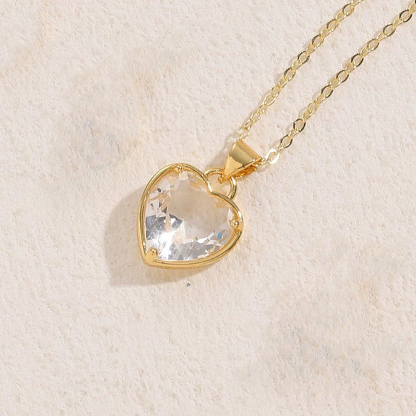 Wholesale Jewelry Geometric Glass Love Pendant Necklace Copper Electroplated For Women