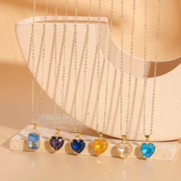 Wholesale Jewelry Geometric Glass Love Pendant Necklace Copper Electroplated For Women