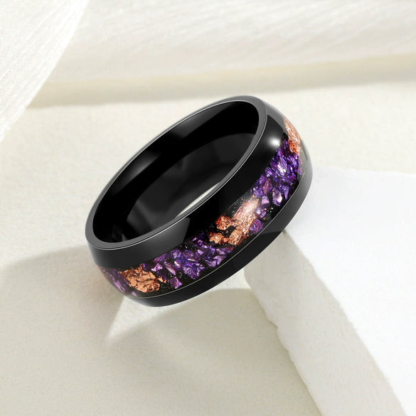 Wholesale Jewelry Geometric Gold Foil Inlaid Titanium Steel Ring For Men And Women