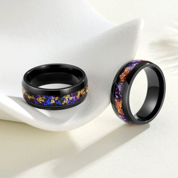 Wholesale Jewelry Geometric Gold Foil Inlaid Titanium Steel Ring For Men And Women