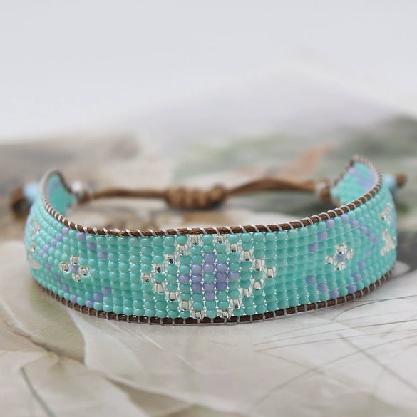 Wholesale Jewelry Geometric Gradient Handmade Glass Glazed Rice Beads Woven Bracelet