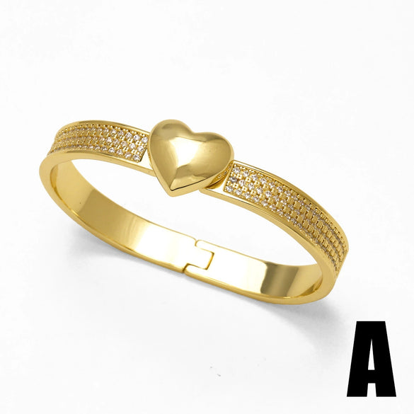 Wholesale Jewelry Geometric Heart Fivepointed Star Copper Goldplated Bracelet