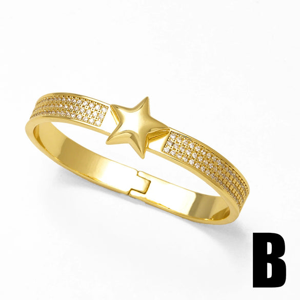Wholesale Jewelry Geometric Heart Fivepointed Star Copper Goldplated Bracelet