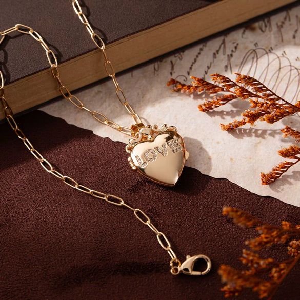 Wholesale Jewelry Geometric Heart Shape Copper Titanium Steel Zircon Necklace Plated With Real Gold O Chain