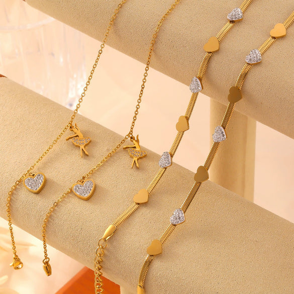 Wholesale Jewelry Geometric Heart 316L Stainless Steel Goldplated Unisex Pendant Bracelet