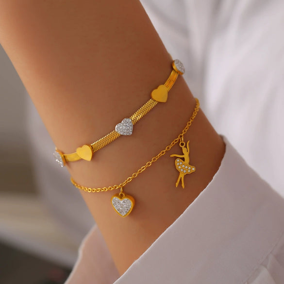 Wholesale Jewelry Geometric Heart 316L Stainless Steel Goldplated Unisex Pendant Bracelet