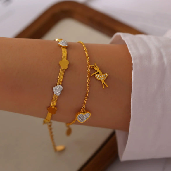 Wholesale Jewelry Geometric Heart 316L Stainless Steel Goldplated Unisex Pendant Bracelet