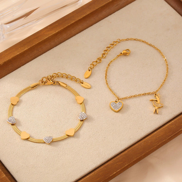 Wholesale Jewelry Geometric Heart 316L Stainless Steel Goldplated Unisex Pendant Bracelet