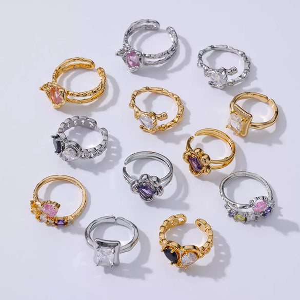 Wholesale Jewelry Geometric Heartshaped Copper Ring Electroplated