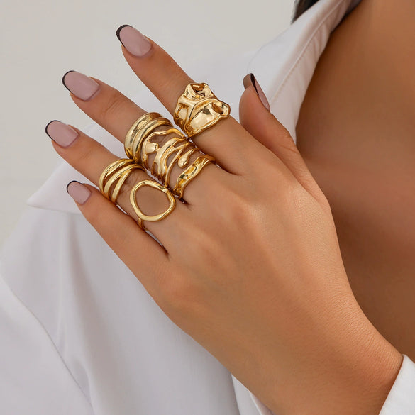 Wholesale Jewelry Geometric Hollow Irregular Zinc Alloy Ring With Electroplating For Women