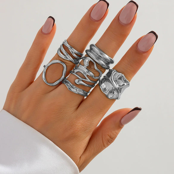 Wholesale Jewelry Geometric Hollow Irregular Zinc Alloy Ring With Electroplating For Women