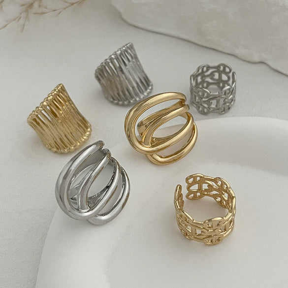 Wholesale Jewelry Geometric Hollow Stripe Alloy Ring Electroplated Women's Popular Style