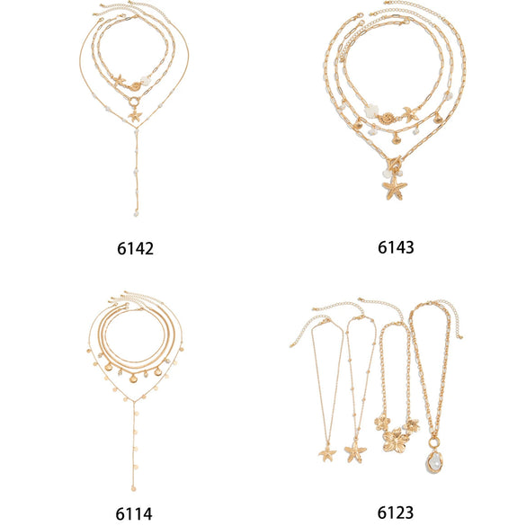 Wholesale Jewelry Geometric Iron Chain Shell Alloy Imitation Pearl Starfish Pendant Clavicle Necklace Electroplated