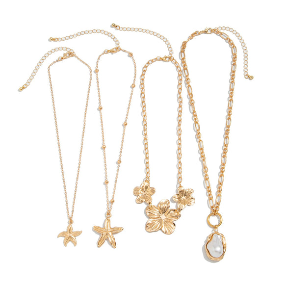 Wholesale Jewelry Geometric Iron Chain Shell Alloy Imitation Pearl Starfish Pendant Clavicle Necklace Electroplated
