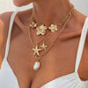 Wholesale Jewelry Geometric Iron Chain Shell Alloy Imitation Pearl Starfish Pendant Clavicle Necklace Electroplated