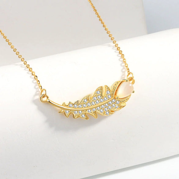 Wholesale Jewelry Geometric Leaf 925 Sterling Silver Zirconembedded Electroplated Pendant Necklace For Women