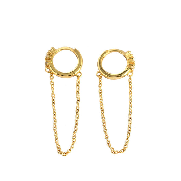 Wholesale Jewelry Geometric Long Tassel Chain Zircon Ear Buckle Earrings 925 Silver Electroplated For Women