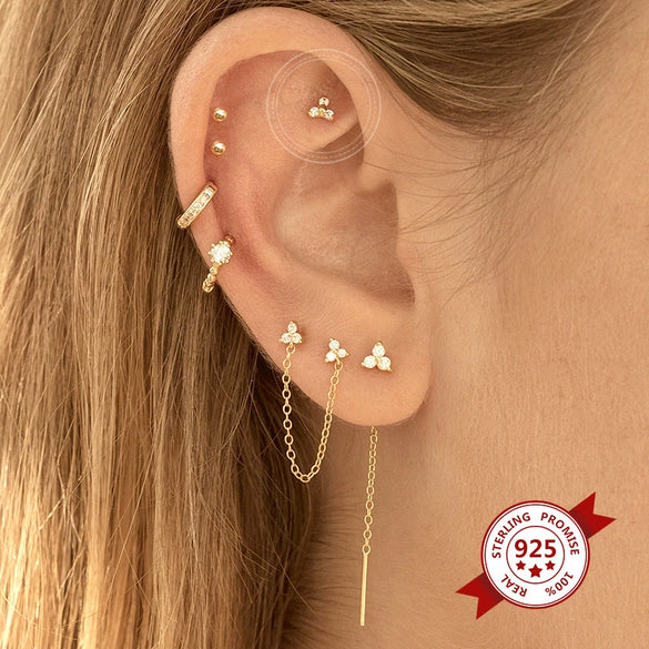 Wholesale Jewelry Geometric Lucky Grass Screw Earrings 925 Sterling Silver Electroplated Flower Style