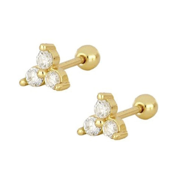 Wholesale Jewelry Geometric Lucky Grass Screw Earrings 925 Sterling Silver Electroplated Flower Style