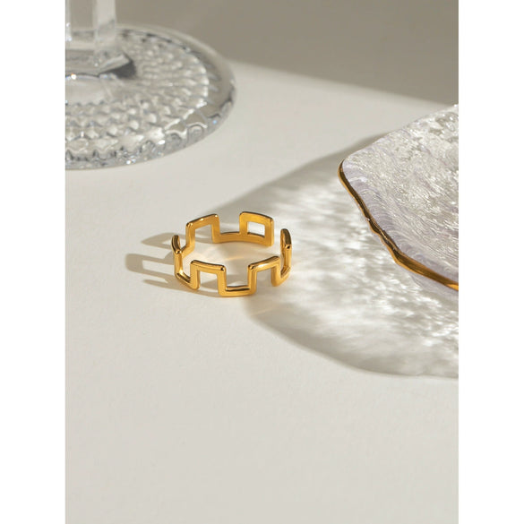 Wholesale Jewelry Geometric Minimalist Stainless Steel Square Ring Electroplated