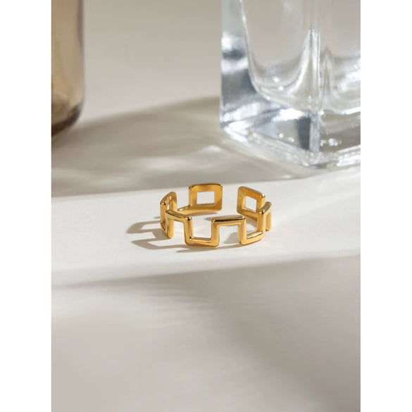 Wholesale Jewelry Geometric Minimalist Stainless Steel Square Ring Electroplated