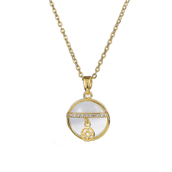 Wholesale Jewelry Geometric Mixed Gemstone Inlay Titanium Steel Pendant Necklace For Women