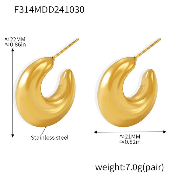 Wholesale Jewelry Geometric Moon Hollow 316L Stainless Steel 18K Gold Plated Women's Earrings